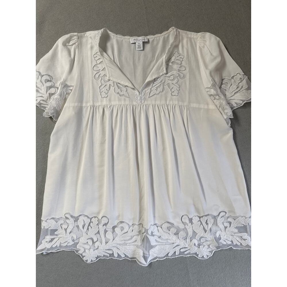 Women’s Nordstrom Signature Babydoll White Eyelet Blouse Sz M